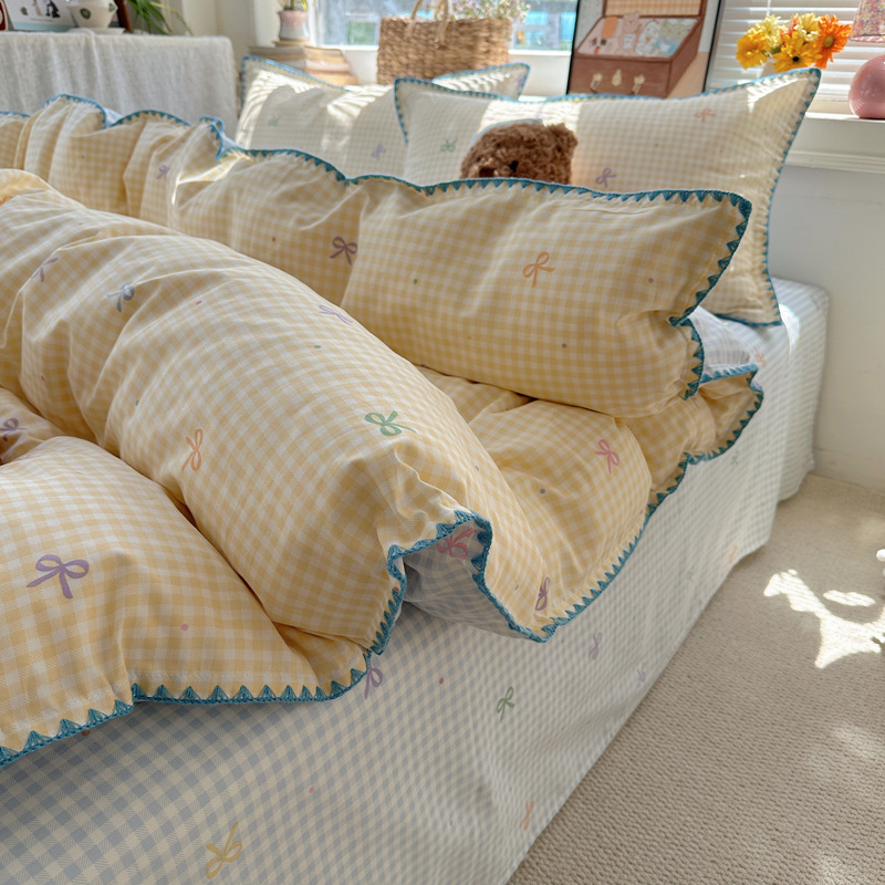 Madre y bebé de clase A encaje conchas de algodón puro cubierta de sábanas para dormir cubierta de cama de dormitorio ultra suave cubierta de cama de tres piezas