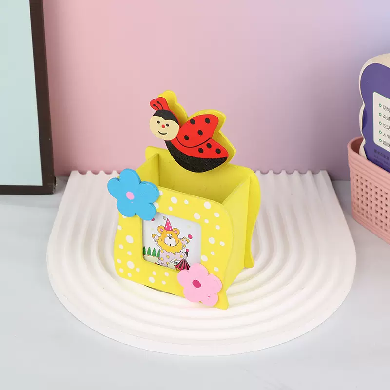 热销创意木质弯相框笔筒儿童卡通笔筒儿童可爱文具笔筒现货批发