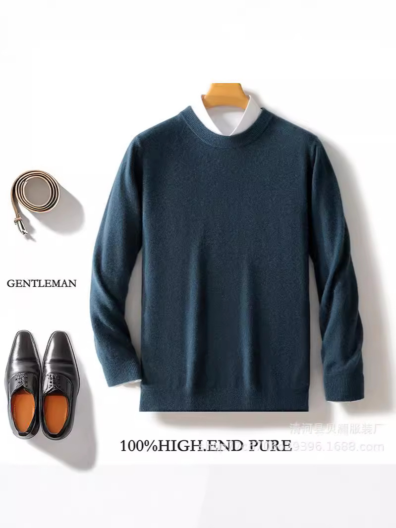 2024 가을과 겨울 새로운 순수 울 스웨터 남성 둥근 목 단색 기본 스웨터 비즈니스 캐주얼 플러스 사이즈 니트 캐시미어 YN