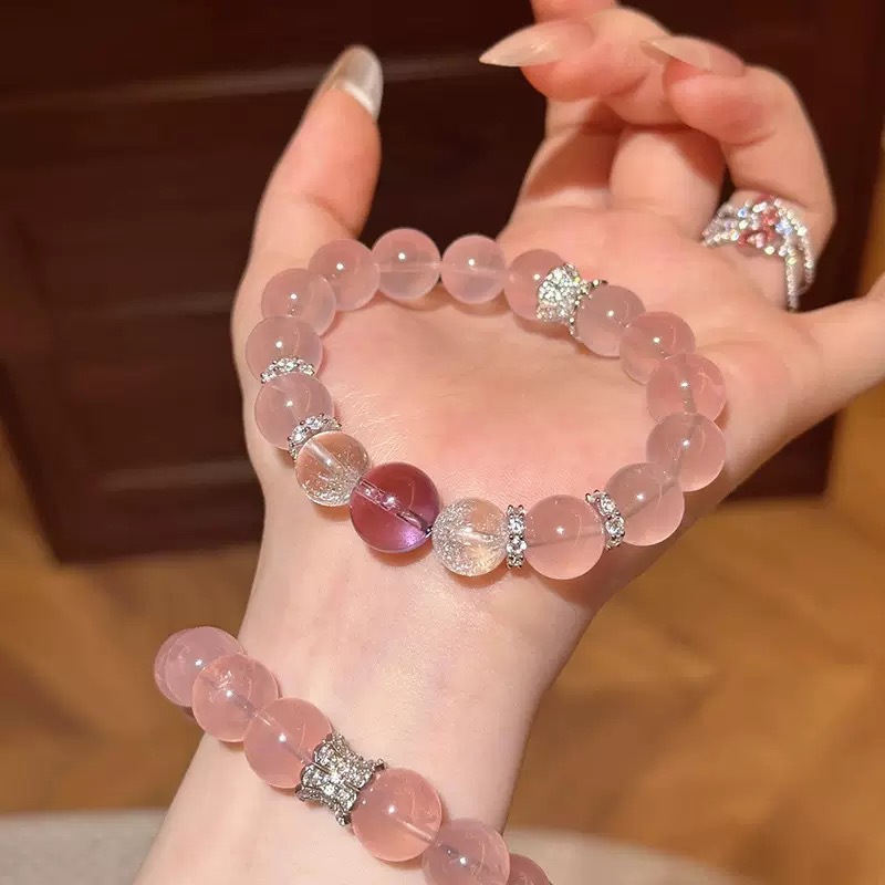Madagaskar Rosenquarz Armband Mit Amethyst Transferperlen_voghion.com