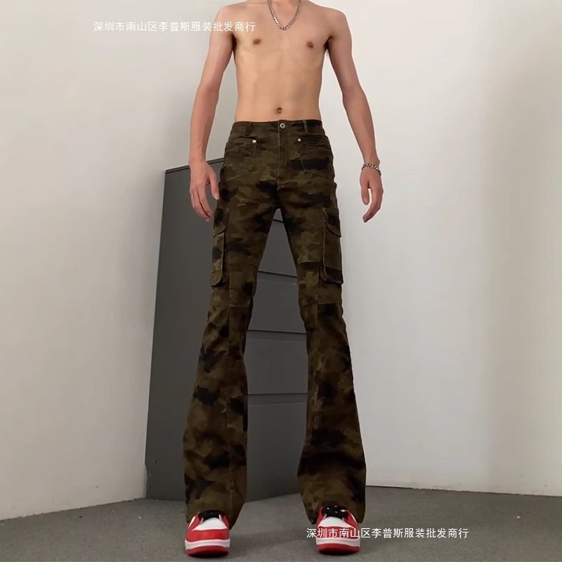 American-style Retro Vibe Jeans High Street Logging Camouflage Caution Pants Men's Niche cleanfit Retro Retro Pants