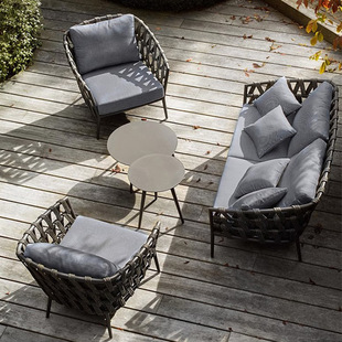 Casual Outdoor Rattan Sofa Courtyard Outdoor Garden House Rope Sofa Chair Combination Hotel Balcony Open-Air Chair