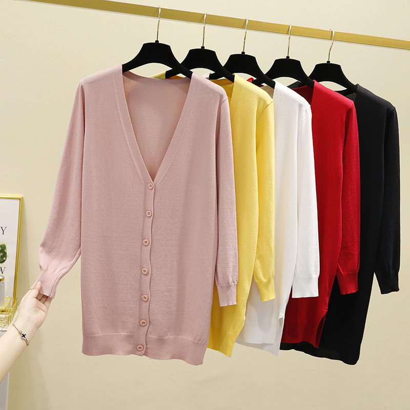 Thin Knitted Ice Silk Cardigan Women's French Style Summer Loose Outer Wear Super Long Shawl Sunscreen Sweater for Women