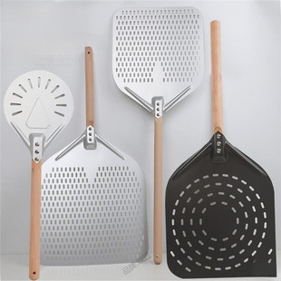 Round Outdoor 730mm Hard Film Flipping Shovel for Baking Ovens, European-Style Pizza Shovel with Round Wooden Handle, Anodized Pizza Shovel