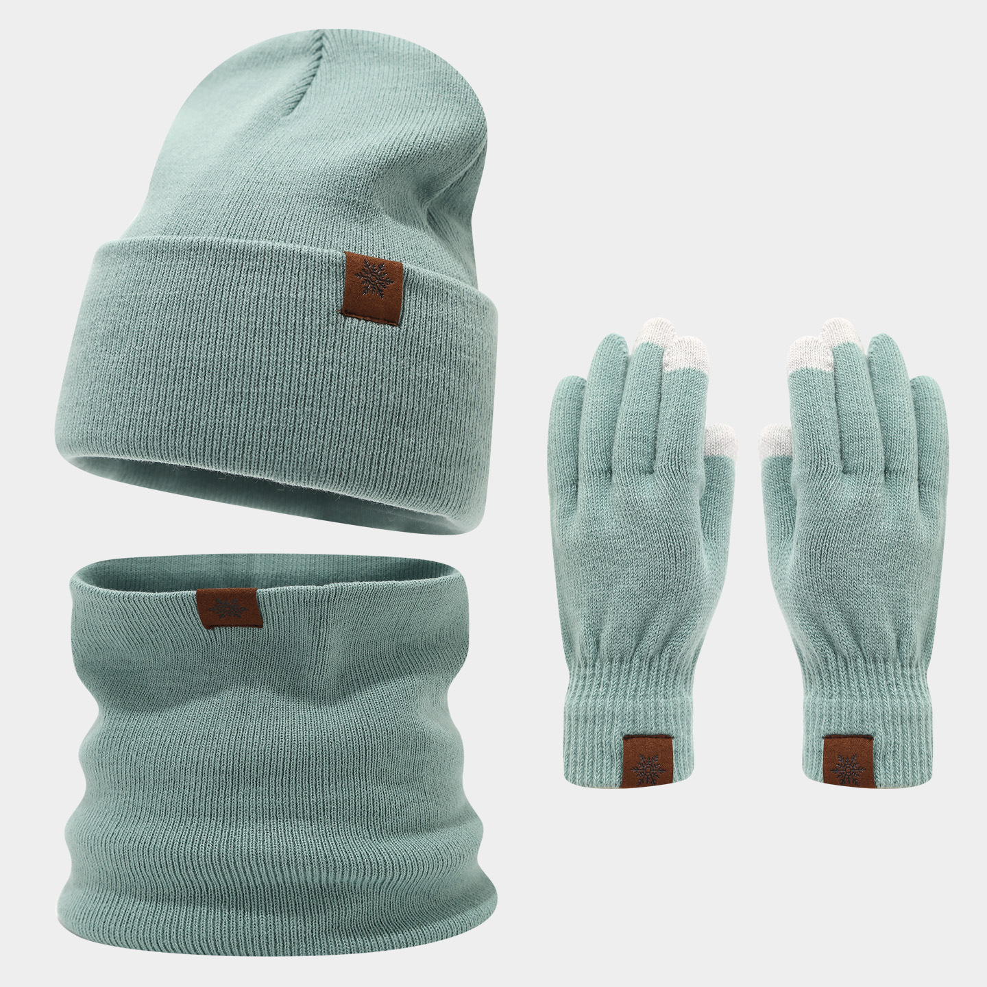 Sombrero de copo de nieve guantes de tres piezas para mujeres al aire libre engrosado calentamiento sombrero de punto calentamiento conjunto de moda masculina