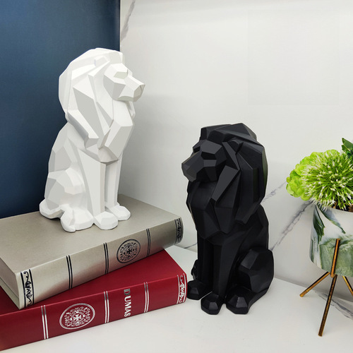 Nordic Geometric Lion Figurine Creative Resin Craft Home Living Room Office Model Room Decor