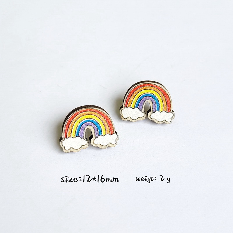 1 Pair Cartoon Style Book Rainbow Apple Wood Printing Women's Ear Studs display picture 5