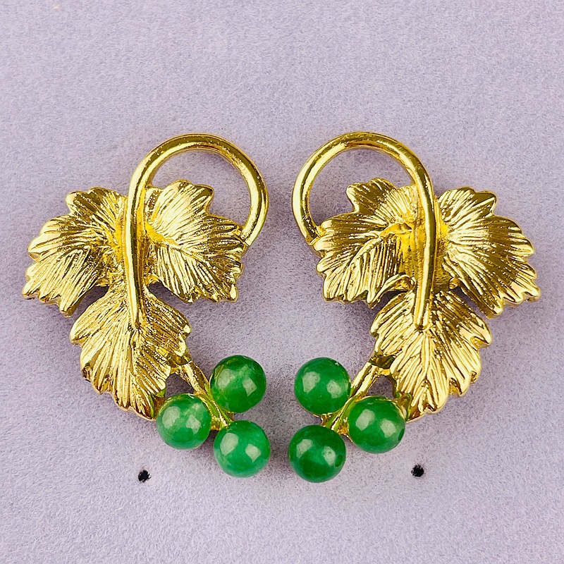 IG Style Leaf Grape Alloy Glass Plating Women's Ear Studs Brooches display picture 6