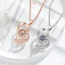 抖音同款100种语言我爱你投影项链女镂空爱心简约项链记忆锁骨链