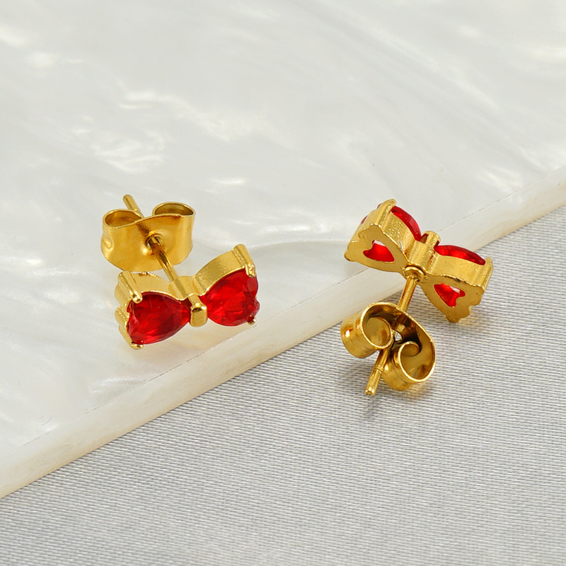 1 Pair Simple Style Bow Knot Plating Inlay Stainless Steel Zircon Ear Studs display picture 6