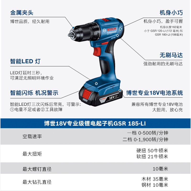 ボッシュ GSR185-LI リチウム電池ブラシレスハンドドリル充電式ドライバー電動ドライバー 18V 充電式ドリル|undefined
