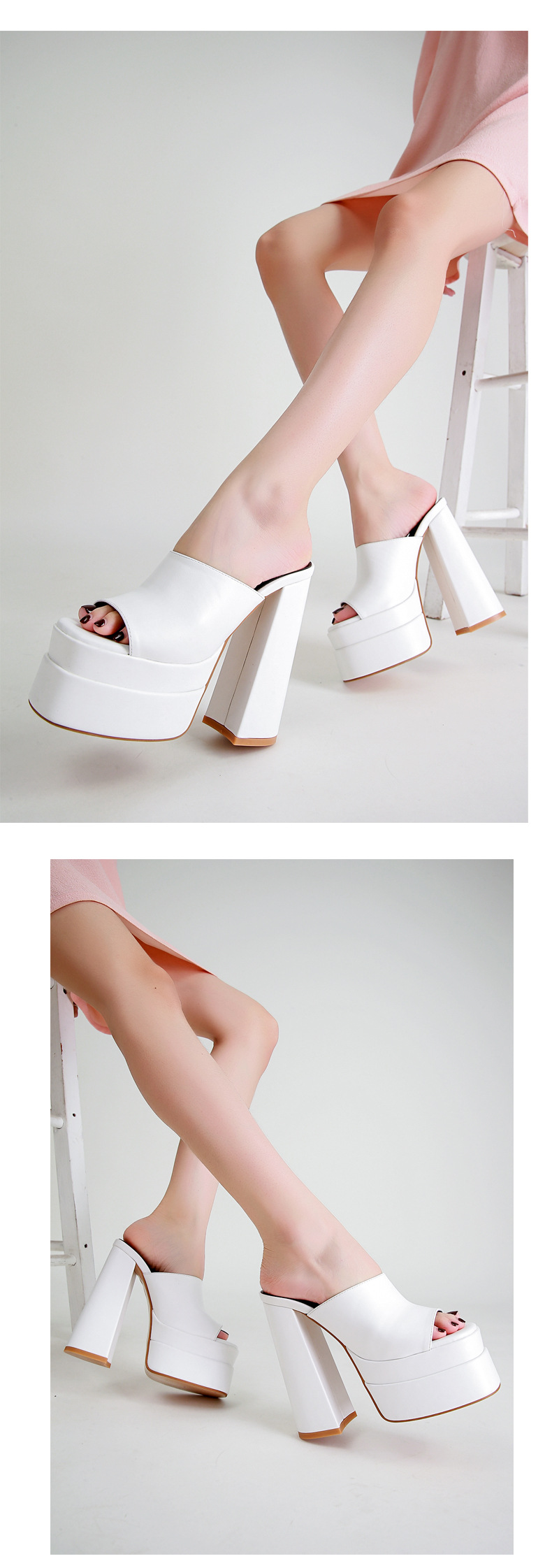 Sandal nữ quai chữ V gót thô đế bệt phong cách xuân hè — Màu đen chi tiết 7
