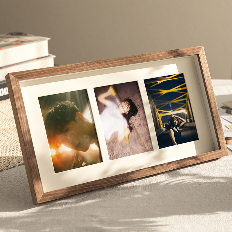 Wooden Stereo Hollow Photo Frame Conjoined Triple Table Photo Frame Wedding Dress Kidsren's Growth Campus Commemorative Frame Wall Hanging