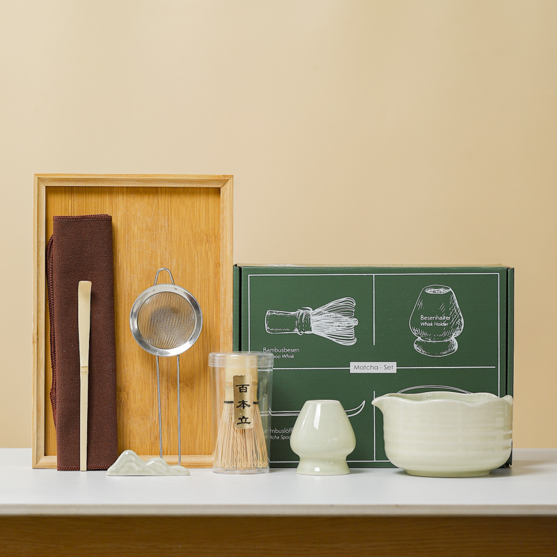 (Cross-border trading), green matcha, ceramic tea cup, tools set, 7 pieces