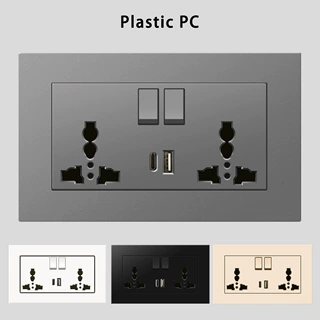 港澳国际英式三孔USB插座双联灰色PC充电插蘇家用墙壁英规面板