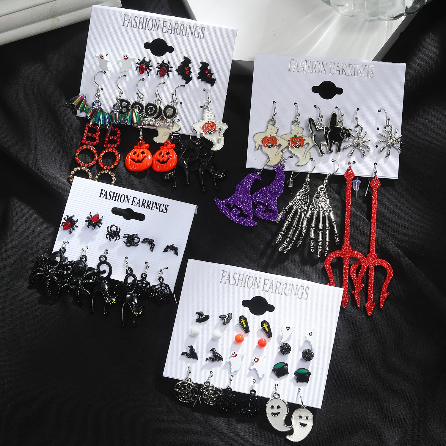 Party, Festival Occasion 1 Set Halloween Cute Funny Pumpkin Spider Bat Alloy Drop Earrings Ear Studs
