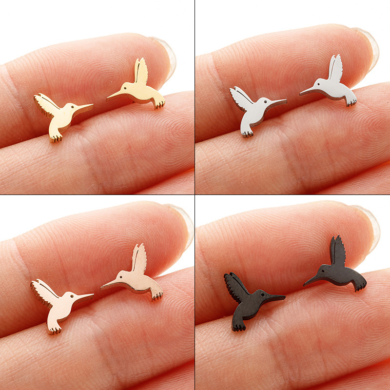 Cross-border mini earrings women's simple Joker stainless steel bird pigeon ear bone nail niche design in stock wholesale Cross-border mini earrings women's simple Joker stainless steel bird pigeon ear bone nail niche design in stock wholesale