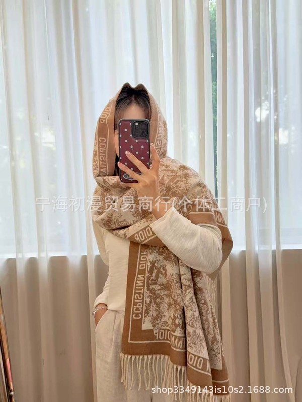 正确版本长双面仿羊绒围巾女D长须秋冬字母披肩加大保暖加厚黑灰|undefined