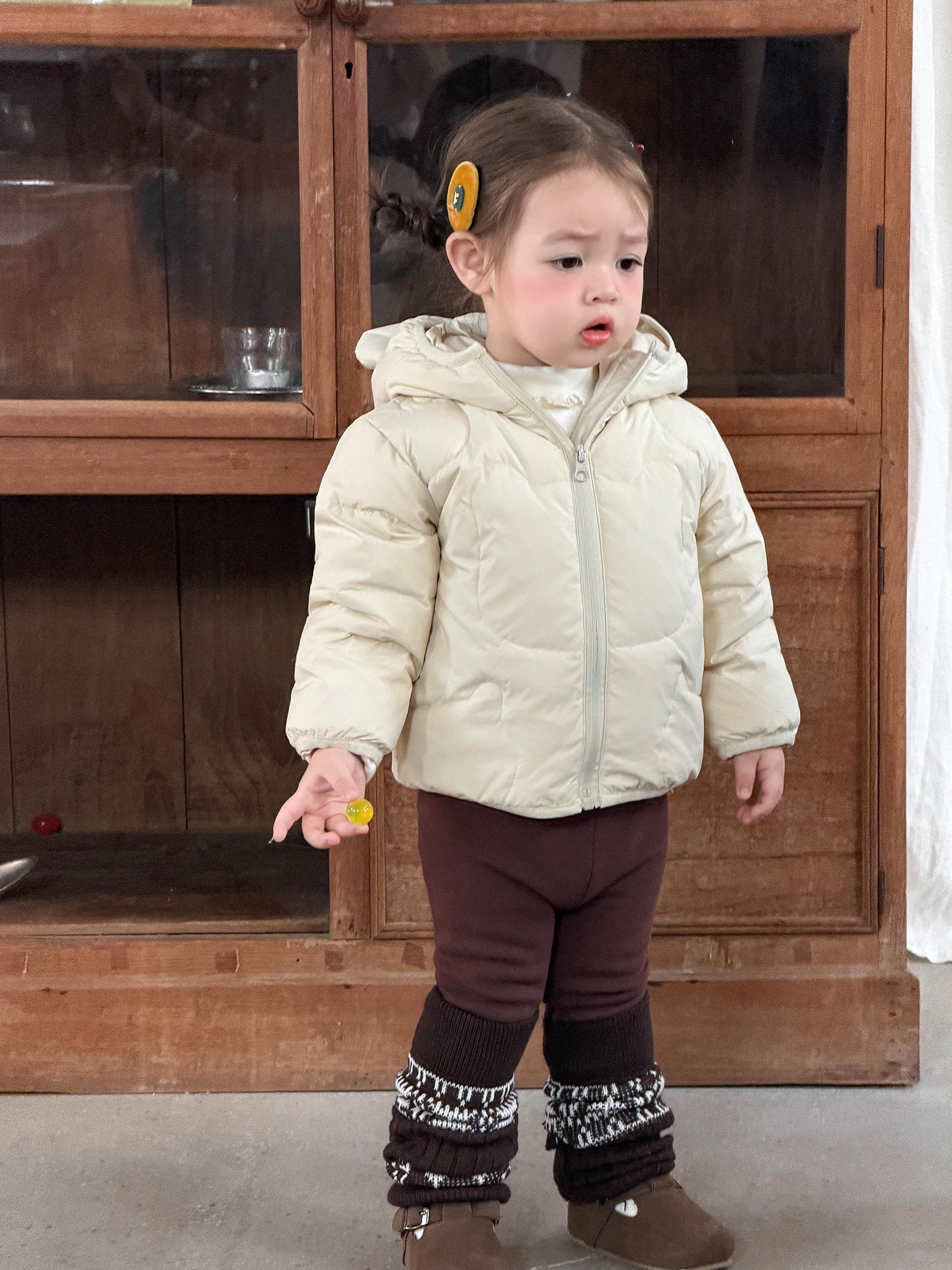 Sugar Pear ropa infantil de invierno ropa de invierno 90 blanco de goma de arroz tres niñas chaqueta con capuchón ropa de bebé image 4
