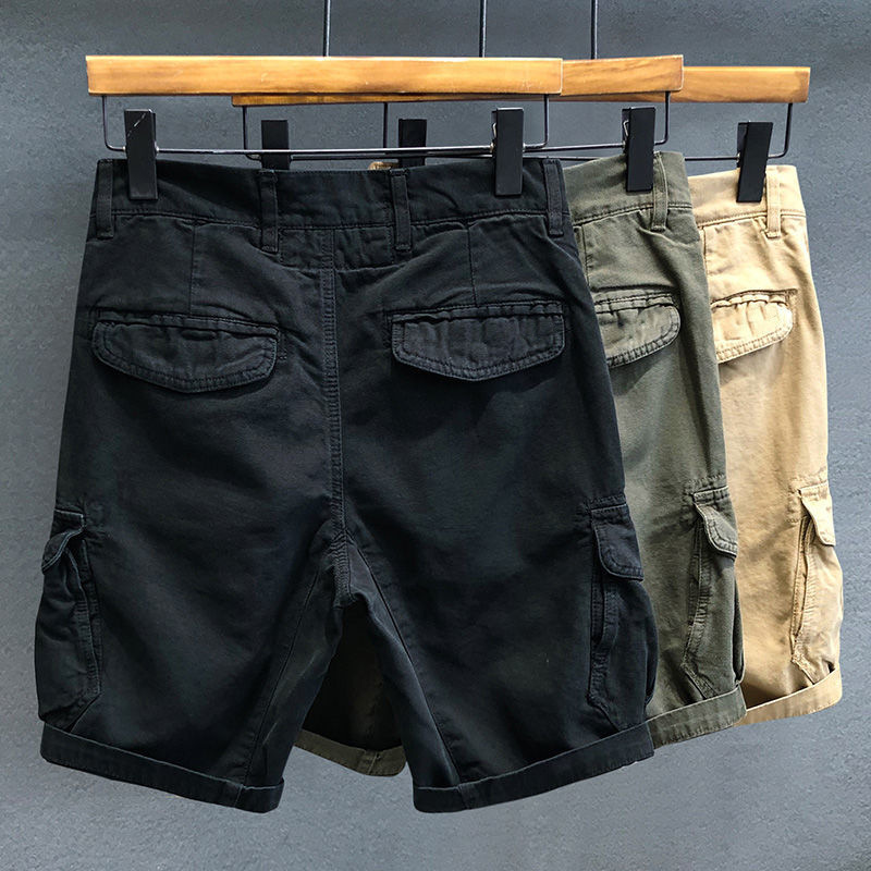 Men's Retro Straight Leg Cargo Pants Multi Pocket Summer Five Point Loose Casual Shorts Youth Bottoms_viptrois.com