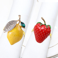 新款水果草莓餐巾圈餐巾扣 柠檬黄色餐巾环合金厂家批发