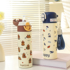 新しいかわいいカピバラ魔法瓶カップ学生パーティーポータブル漫画 316 ステンレス鋼冷水カップダブルドリンクバウンスカップ
