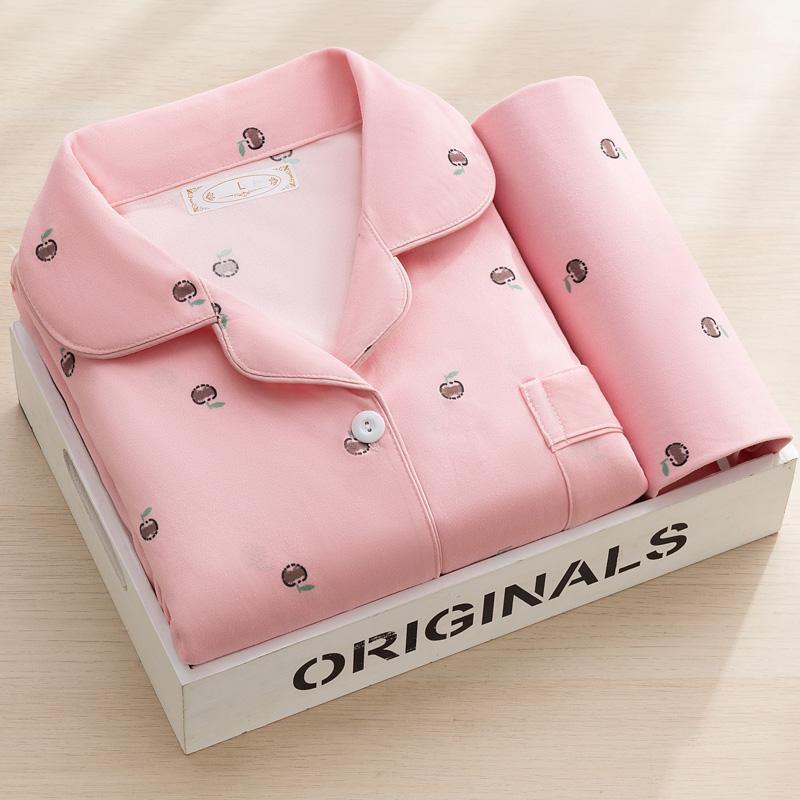 100% puro algodón pijamas de alta gama Primavera y otoño de las mujeres de manga larga de dos piezas de moda dulce Otoño e Invierno mamá ropa para el hogar