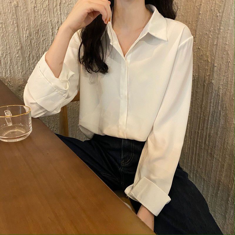 白衬衫女抗皱韩版大码雪纺长袖正装衬衣女士职业装白色打底衫上衣