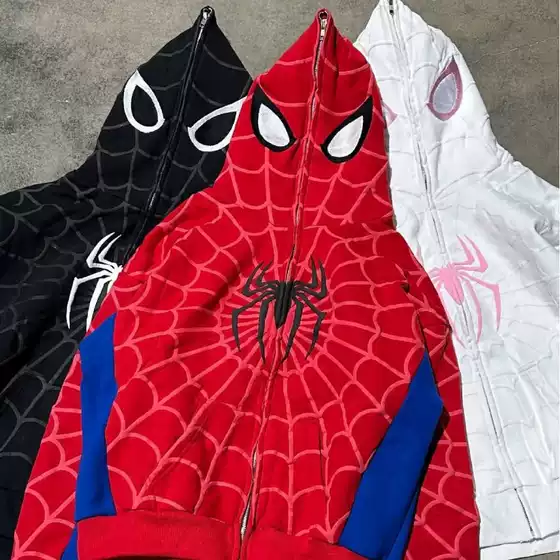 In-Stock European and American 2025 Autumn and Winter Spider Print Trendy Brand Unisex Fashion Cardigan Zip-Up Hoodie Wholesale