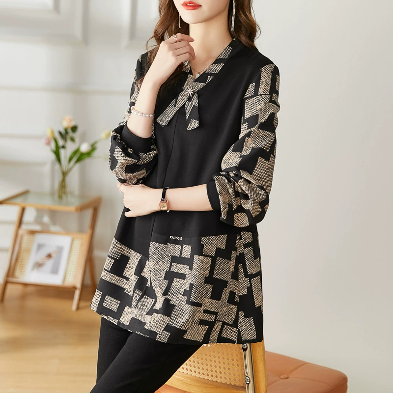 Новинка 2025: Осенняя женская свободная футболка больших размеров с длинным рукавом, скрывающая живот, средней длины, базовая модель для мам