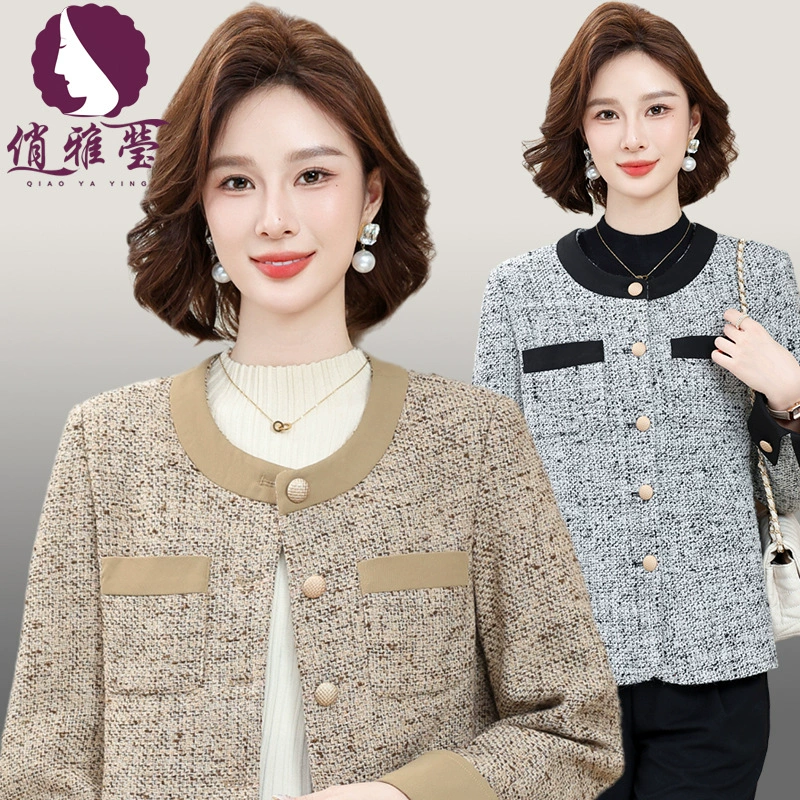 Мама пальто весна и осень 2024 новый иностранный аромат ветер среднего и пожилого возраста женская осенняя ветровка женская мода короткие