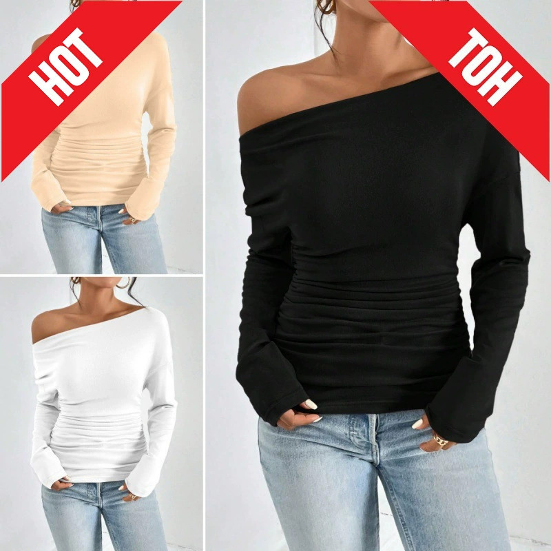 Модная маленькая рубашка женская весна 2025 новая трансграничная внешняя торговля Европа и США Amazon с длинными рукавами, тонкая рубашка с открытыми плечами