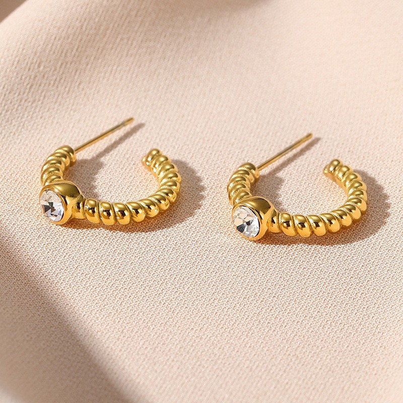 Artificial Gemstones Inlay Material Ear Studs Classification 1 Pair Quantity 1 Pair Fashion C Shape Plating Inlay 304 Stainless Steel Artificial Gemstones Ear Studs