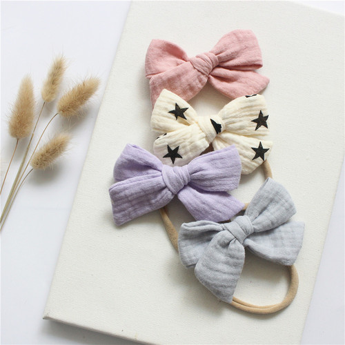 4-pack Baby Cotton Gauze Bow Headbands Set for Toddlers Ultra Soft Elastic Hair Accessories for Kids