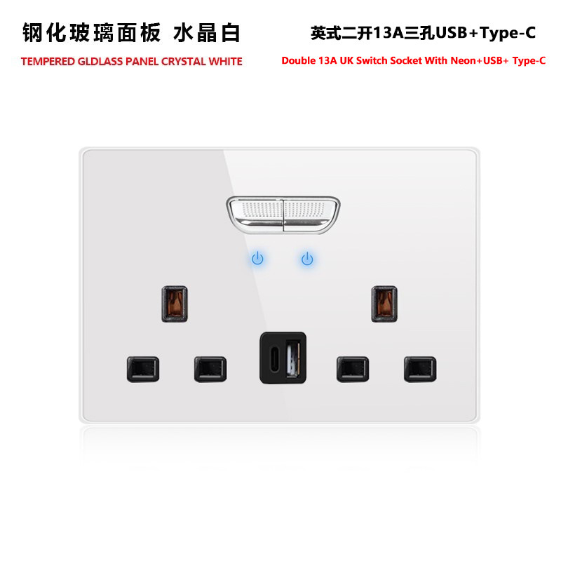 外国貿易トグルリセットスイッチソケット強化ガラスパネルLEDライトEUドイツプラグアメリカ標準フランスプラグロシア英国プラグ|undefined