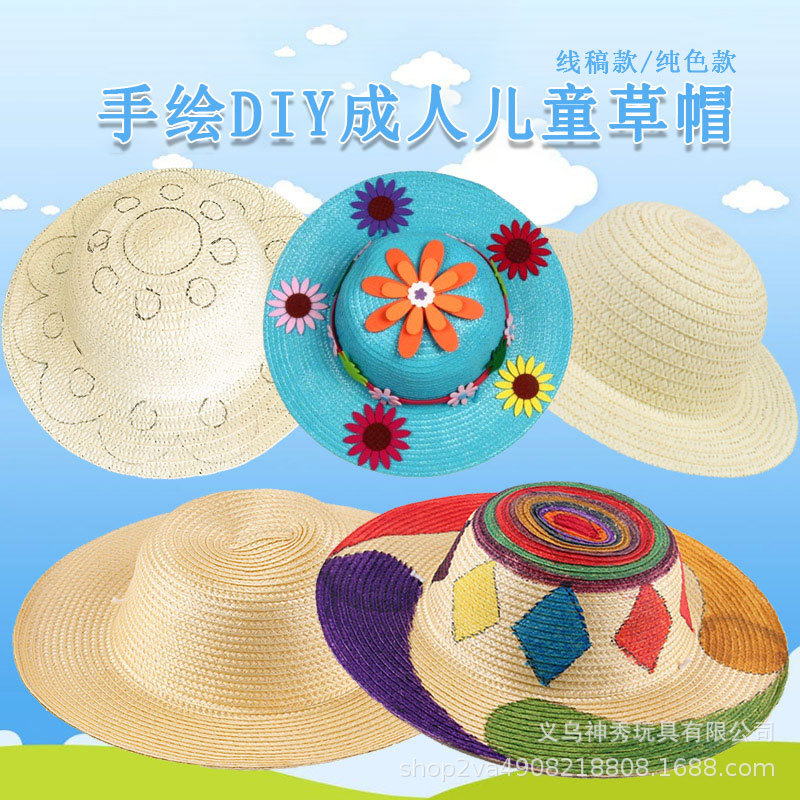 Pintura sombrero de paja sombrero tejido línea proyecto paja sombrero graffiti color pintado a mano adulto hecho a mano DIY creativo material decorativo