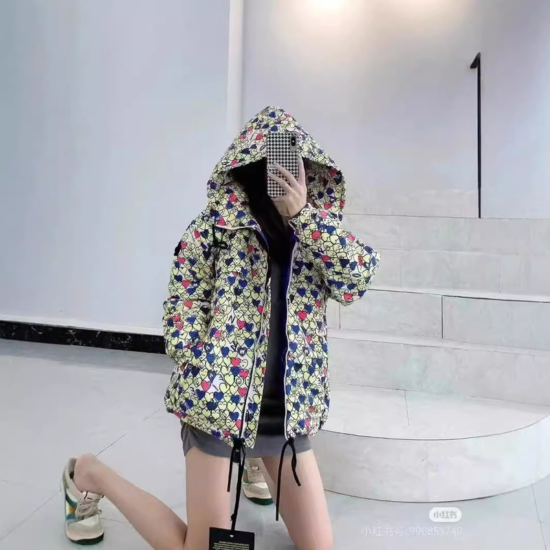 Mengkou's New Casual Colorfulful Floral Small Heart Hooded Zipper Cardigan Jacket Windproof and Warm down Jacket Batch
