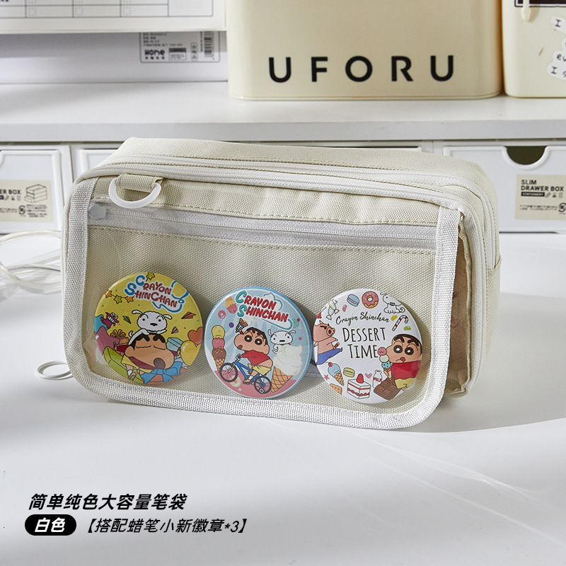 Estuche para lápices de gran capacidad Cute Crayon Shin-chan de alto valor Bolso de dolor para niñas Caja de papelería Bolso de papelería multifuncional para estudiantes de escuela primaria