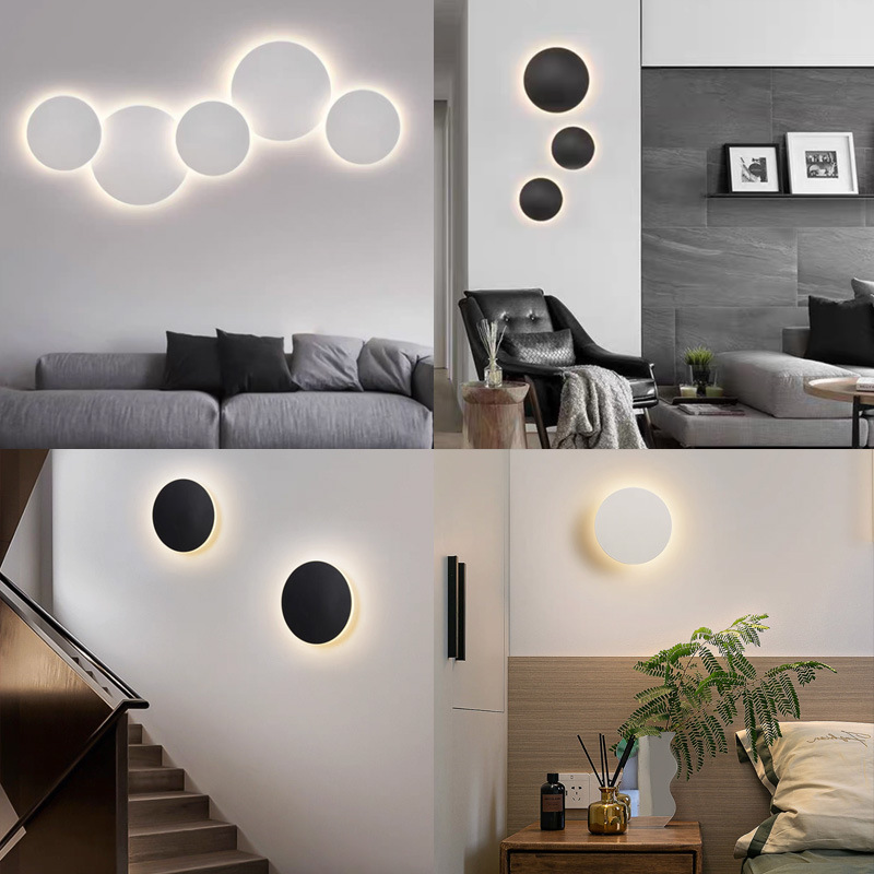 Luz de pared de cabecera de dormitorio moderna y simple, luces de pared de fondo de televisión de alto nivel, lámparas de pared redondas de balcón nórdico