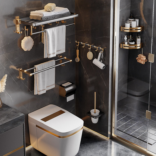 Toilet paper holder without drilling bathroom bathroom storage shelf wall-mounted luxury bath towel rod toilet hanger rack towel rack