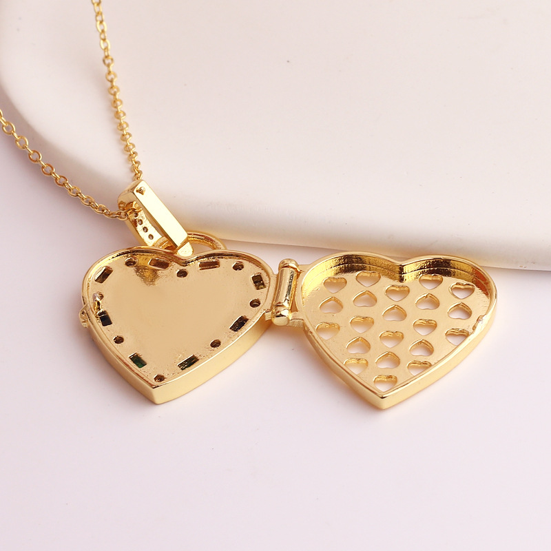 Simple Style Heart Shape Copper Enamel Inlay Zircon Pendant Necklace 1 Piece