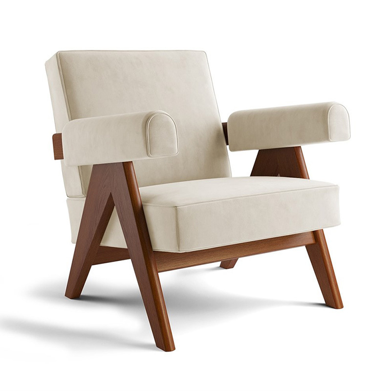 Estilo japonés ocio cuero tela sofá silla para sala de estar sola madera maciza minimalista negociación retro sofá