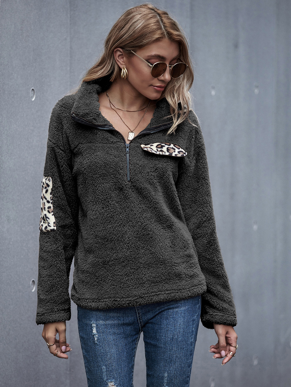 spring new fashion loose hedging high-neck solid color sweatshirt NSDF28100