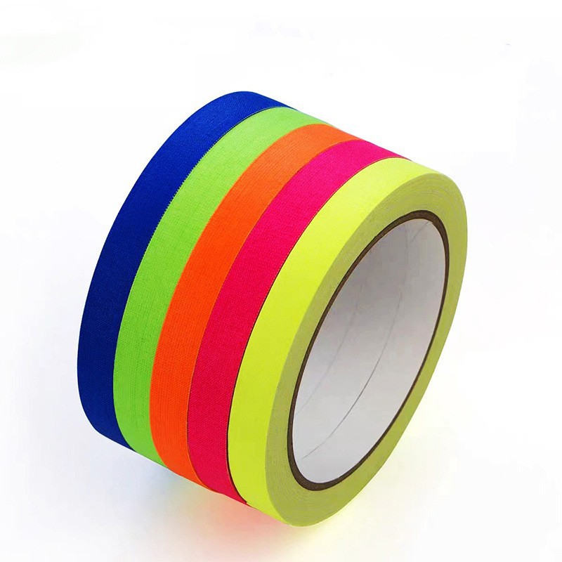 Tape de tela fluorescente UV, alta viscosidad, marca de etapa de color, cinta adhesiva luminosa, cinta adhesiva fluorescente de color, logotipo desgarrado