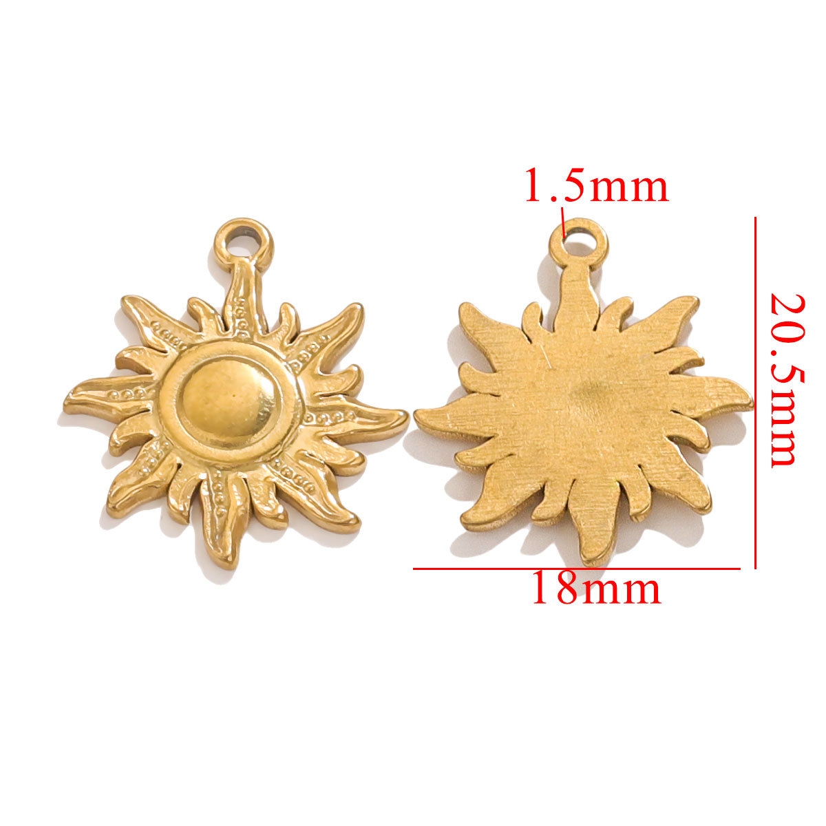 3g Weight Pendant Jewelry Making Type 18K Gold Plated Plating Material Pendant Classification 5 PCS/Package Quantity 304 Stainless Steel Material Sun, Flower Pattern All Seasons Season Plating Design Retro, Classic Style Style 5 PCS/Package 304 Stainless Steel 18K Gold Plated Sun Flower Pendant Pendant 13