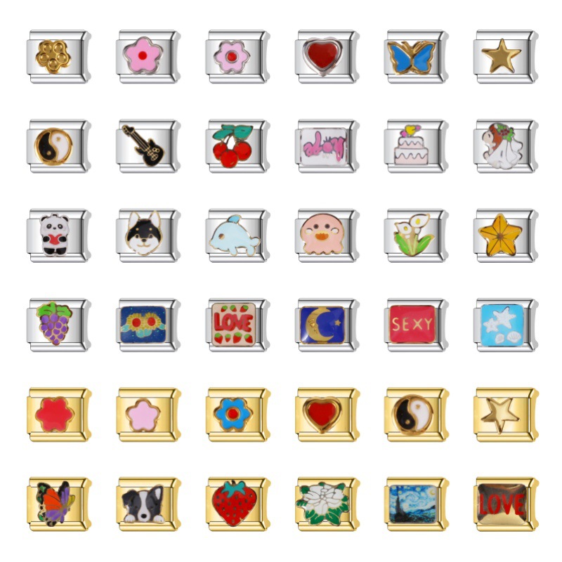 跨境热销动植物组合模块手链DIY手饰意大利风格经典英文词语图案