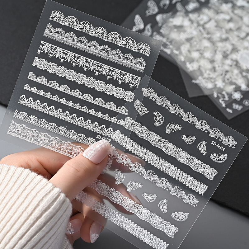 White Long Lace Embossed Nail Art Stickers Sweet Pure Desire Butterfly Jellyfish 5D Thin Tough Embossed Girl Stickers White Long Lace Embossed Nail Art Stickers Sweet Pure Desire Butterfly Jellyfish 5D Thin Tough Embossed Girl Stickers