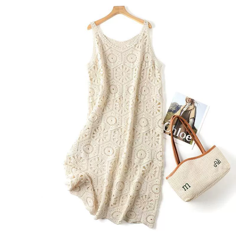 Вязаное крючком многослойное платье в стиле ретро в лесном стиле, вязаная длинная юбка трапециевидной формы, женская юбка на подтяжках без рукавов