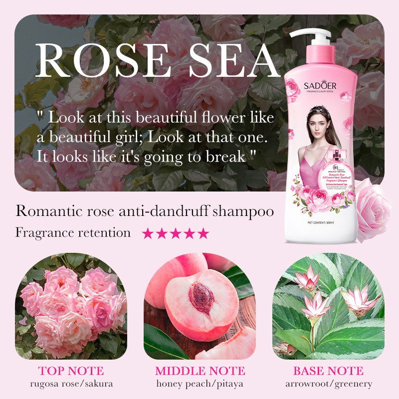 Inglés completo Sadoer romántico rosa control de aceite anti-caspa perfume champú fluffy suave champú transfronterizo al por mayor
