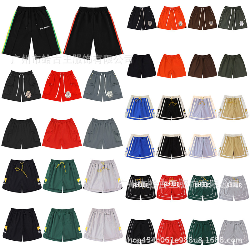 Foreign Trade American Fashion Saint M1Chael 3D Embroidery Rhude Shorts Unisex Trendy Casual Woven Five-Point Shorts